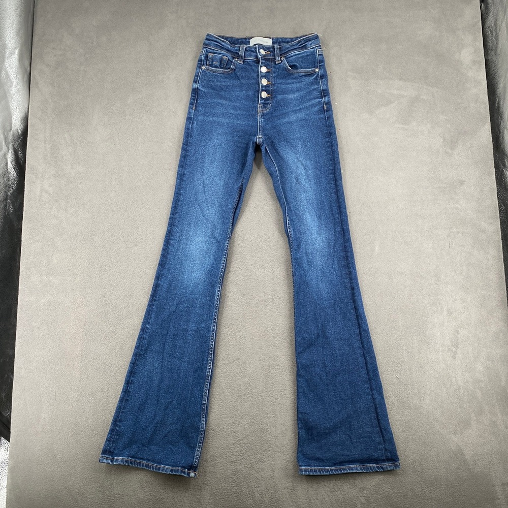 Zara Womens High Waisted Flare Jeans Blue Button Fly Size 2 Denim 8714